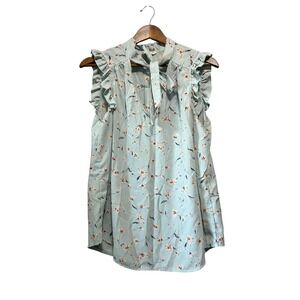 Trendy Is Floral Blouse Ruffle‎ Sleeves Tie Neck Sleeveless Top Women X-Large